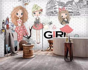 Beibehang custom made Large 3d Wallpaper Hand drawn urban fashion girl White brick city photo background wall 3d wallpaper