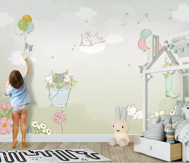 beibehang Custom fashion hand-painted watercolor cute cat dog animal pet children's room background papel de parede 3d wallpaper