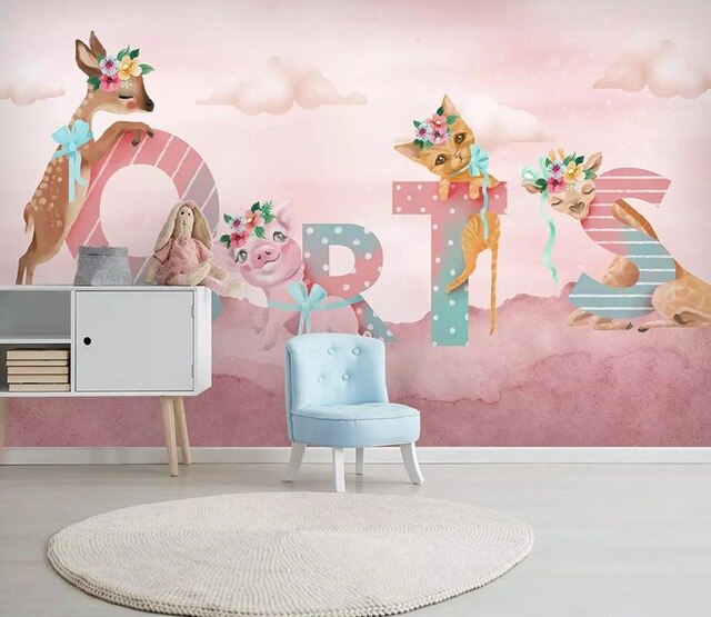 beibehang Custom fashion hand-painted watercolor cute cat dog animal pet children's room background papel de parede 3d wallpaper