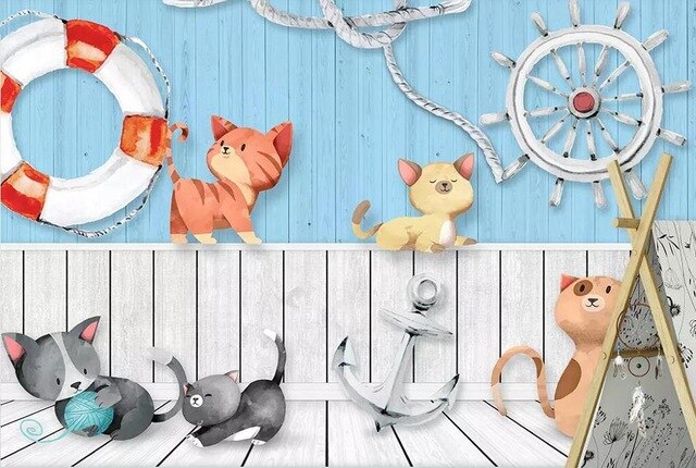 beibehang Custom fashion hand-painted watercolor cute cat dog animal pet children's room background papel de parede 3d wallpaper