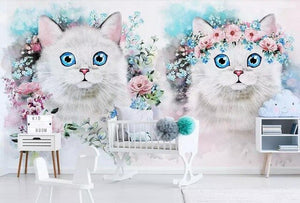 beibehang Custom fashion hand-painted watercolor cute cat dog animal pet children's room background papel de parede 3d wallpaper