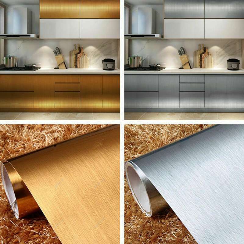 2/4m PVC Vinyl Stainless Steel Self adhesive Wallpaper for Kitchen Appliance Peel and Sticker Shelf Liner Adhesive Contact Paper