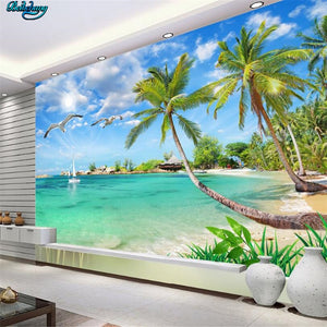 beibehang Large Custom Wallpapers Summer Hawaiian Landscape Coconut Tree Mediterranean Sea TV Background Wall